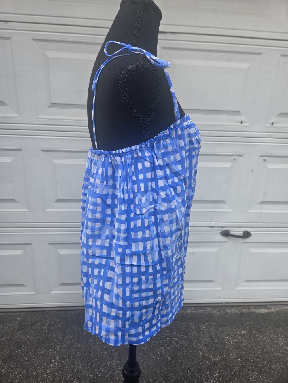 Lilly Pulitzer Blue White Check Print Tie Strap Cami Tank Top Size L - Picture 3 of 12